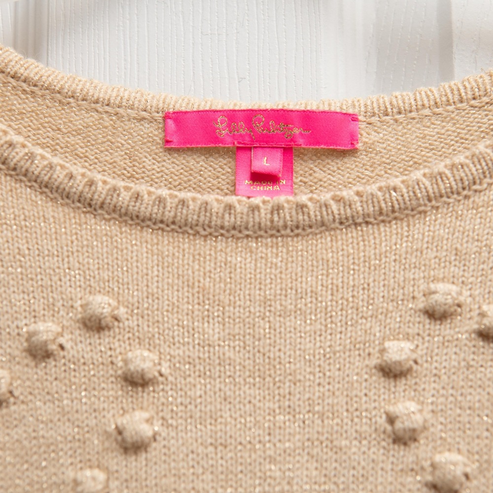 Lilly Pulitzer Sweater Gold Heart Bobble Knit Puff Sleeve Cropped Coquette Y2K - Picture 4 of 6